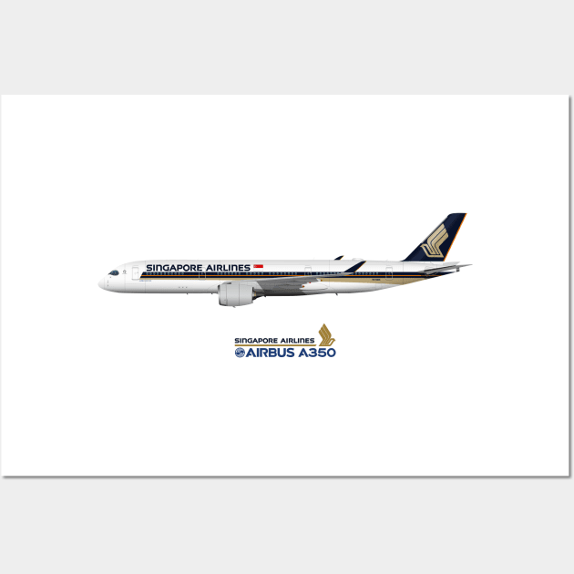 Illustration of Singapore Airlines Airbus A350 Wall Art by SteveHClark